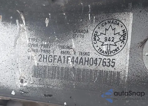 2010 Honda Civic Dx-G из США, поврежденный, VIN 2HGFA1F44AH047635